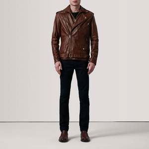 Chaqueta de Motociclista Doble de Piel de Oveja Genuina Kole, Marrón Encerado, Reversible, con Cierre de Cremallera, Impermeable, Talla XL, Suministro ODM - Product Image 2