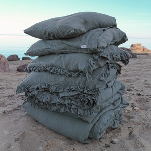 Juego de funda nórdica con volantes de lino Queen King Twin XL al por mayor con fundas de almohada de estilo rústico 200TC para el hogar, bodas, hoteles, hospitales - Product Image 5