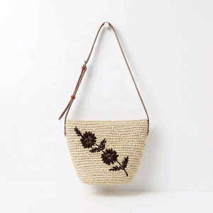 Handmade Bohemian Raffia Woven <b>Clutch</b> <b>Bag</b> with Floral Embroidery Strap <b>Small</b> Capacity Beach Shoulder Purse for Women - Product Image 4