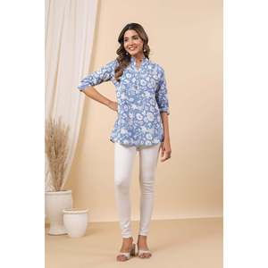 Top de Punto Casual con Estampado Floral Azul Cielo para Mujer, Corte Holgado, Ropa de Fiesta, Primavera Otoño - Product Image 4