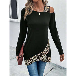 Blusa de viscosa de manga larga con detalle de leopardo para mujer, 30593 - Product Image 5