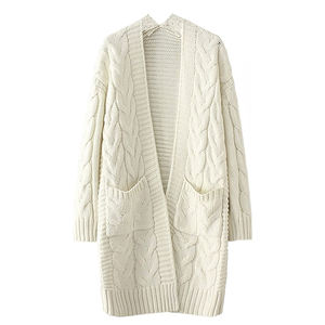 Cárdigan de Manga Larga con Cuello en V, Grueso, Informal, de Color Sólido, para Mujer, Tallas Grandes, con Bolsillos Delanteros, Poliéster/Algodón, Servicio OEM - Product Image 5