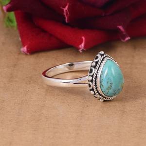 Anillo de Ágata Kingman en Forma de Lágrima, Plata de Ley, Joyería Boho de Lujo con Piedras Preciosas, Hecho a Mano, Regalo de Boda, Estilo Suroeste - Product Image 6