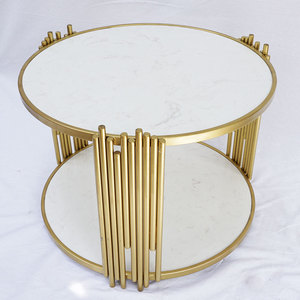 Modern Farmhouse 2-Tier <b>Round</b> Tea <b>Table</b> 60x60x45cm Convertible Stone Top and Iron Legs Durable for Entry Use-TT68103 - Product Image 3