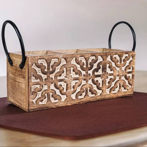 ที่ใส่ช้อนส้อมไม้พิมพ์ลาย ราคาถูกและทนทาน สำหรับวางบนเคาน์เตอร์ครัว ที่ใส่ช้อนส้อมไม้พิมพ์ลาย - Product Image 1