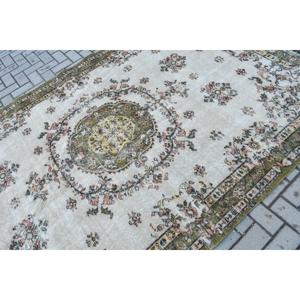 พรมตุรกีขนาด 6x8.9 ฟุต พรมวินเทจขนาดใหญ่ พรมโมร็อกโกสีขาวเขียว - Product Image 5