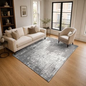 Tapis de salon en chenille gris argenté à motif design imprimé numériquement, lavable en machine, antidérapant - RUGS DEPOT LXDP-0820 (vente en gros) - Product Image 2