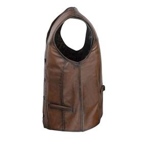 Gilet en cuir pour homme, style régulier, en cuir de vachette et toile, imperméable, respirant, coupe-vent, vêtement d'extérieur d'hiver, style vintage, équestre - Product Image 6