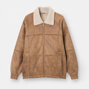 Vestes d'hiver de qualité de luxe pour hommes en cuir PU chaud avec fermeture éclair polaire col rabattu manteaux toile tissu kaki col montant - Product Image 6
