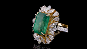 แหวนมรกตสีเขียวสังเคราะห์ทรงแฟนซี ประดับเพชรทรงหยดน้ำและทรงกลมที่เพาะเลี้ยงในห้องปฏิบัติการ |   แหวนแต่งงาน แหวนงานเลี้ยง และแหวนของขวัญ - Product Image 5