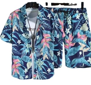 Hot Selling Casual <b>Men's</b> Quick Dry Beachwear Short Sleeve Floral <b>Shirt</b> Shorts <b>Cool</b> Two Piece Set - Product Image 2
