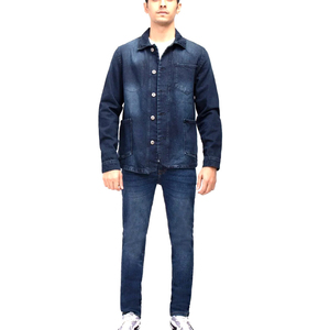 Vente en gros 2025 Nouvelle veste en jean décontractée en coton lavé uni enduit à la mode pour hommes avec col montant et logo sur le devant - Product Image 1
