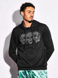 Haute qualité hommes personnalisé soleil délavé pull à capuche Streetwear Hip Hop Style strass 100% coton noir surdimensionné - Product Image 2