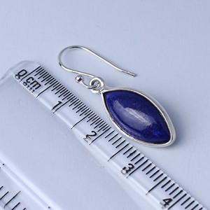 เครื่องประดับอินเดียทำด้วยมือขายส่ง925เงินสเตอร์ลิงต่างหูแบบห้อยของแท้ Lapis Lazuli Marquise Cabochon อัญมณีสีทองอินเทรนด์ - Product Image 2