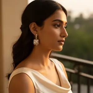 Boucles d'oreilles carrées en argent 925 pour femmes avec diamant taille poire, plaqué or 14K 18K, or rose, bijoux tendance pour tous les jours - Product Image 1