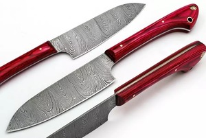 Couteau de cuisine personnalisé en acier damas forgé à la main avec lame tranchante et manche en bois Pakka - Product Image 2