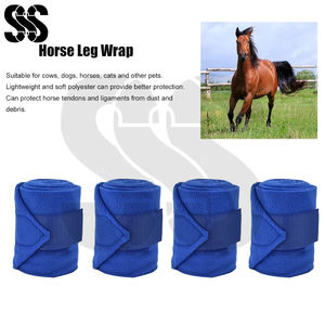 Enveloppes de jambe pour cheval tendance, 4 pièces, avec mélange de polaire et de polyester, fermeture à crochets et boucles, en bleu, pour la protection des animaux de compagnie - Product Image 5