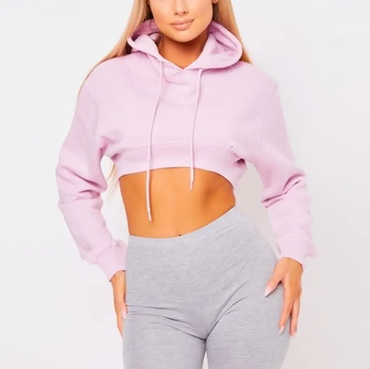 Setelan Olahraga Wanita Pakaian Kebugaran Gym Hoodie Lengan Panjang Crop Top Set Pakaian Aktif Legging Mulus