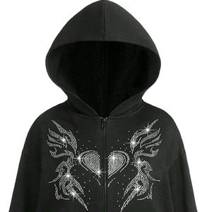 Sudadera con Capucha de Invierno con Pedrería, Diseño Sólido, Logotipo Personalizado, Ropa Urbana Moderna, Detalles Brillantes de Cristal, Alta Calidad - Product Image 3