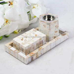 Artisanat indien incrustation d'os en bois Bakhoor brûleur boîte plateau T support de lumière avec Oud encens et diffuseur d'aromathérapie - Product Image 5