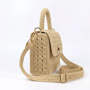 Handwoven Raffia Fashion <b>Messenger</b> <b>Bag</b> with Polyester Lining and Metal Clasp Woven Shoulder Handbag for Daily Travel - Product Image 4