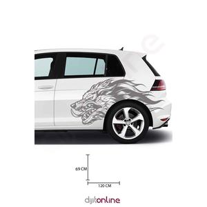 Adesivo auto 2 pezzi-Adesivo lupo arrabbiato-Adesivo lupo-120x60 Cm