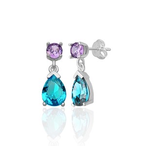 Pendientes de Plata 926 con Piedra de Amatista de 4 mm, Color Aqua, Forma de Gota 6x8, Recién Llegados, de Turquía - Product Image 1