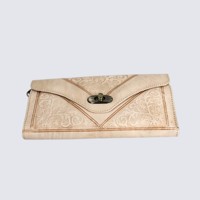 Portefeuille long pour femme en cuir véritable, design géométrique embossé, fermeture à boucle, antivol, usage quotidien, ODM