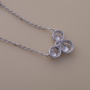 IGI Certified Lab Grown Diamond Three Stone Halo Pendant Necklace in 14K White / Yellow & Rose Gold Elegant <b>Cluster</b> Design - Product Image 4