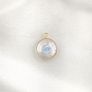 Perle en argent sterling 925 avec pierre de lune arc-en-ciel sertissage de lunette en or Vermeil pierre de naissance fabrication de bijoux breloque en gros - Product Image 1