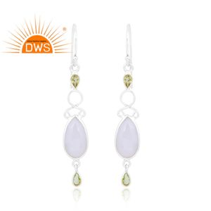 Pendientes colgantes de piedras preciosas de Calcedonia lavanda y peridoto natural de Plata de Ley 925 más vendidos, fabricante de joyería personalizada - Product Image 1