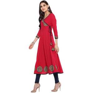 Kurti Festivo Rosa de Algodón con Adornos, Elegante Vestido de Fiesta de Noche, Tallas XS-5XL - Product Image 2