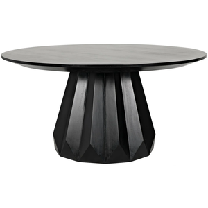 Table à manger ronde moderne en bois massif de style étoile cannelée, finition noire, taille personnalisée, pour la maison, la cuisine, le restaurant - Product Image 1