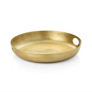 Premium Aluminium Hammered Decorative <b>Tray</b> Gold Platter for Serving - Product Image 1