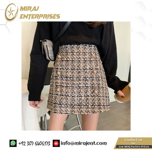 Jupes taille haute grande taille pour l'école et les femmes Kilt Custom Fashion Tweed Plaid Short A Line Mini jupe coréenne tricotée en noir - Product Image 5