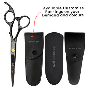 Tijeras de peluquero personalizadas profesionales de Color negro titanio VG10 acero inoxidable de alto carbono Punta de hoja afilada herramientas de belleza Bahasa Pro - Product Image 6