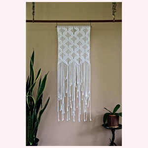 Elegant Handmade Yarn Wall Tapestry Modern Farmhouse-Inspired Soft Fiber <b>Art</b> in Grey and White - Product Image 4
