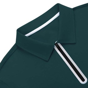 Men's Dark Green Short Sleeve Breathable Plus Size Jersey for <b>Shirt</b> Knitted Solid Color Casual Zipper <b>Collar</b> - Product Image 5