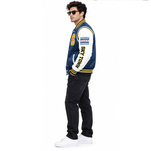 Veste universitaire de basketball Sky pour homme, bleu, blanc, jaune, avec logo brodé, col rabattable, modèle automne-hiver - Product Image 4