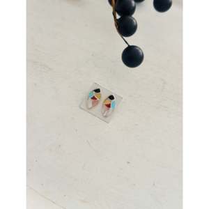 Zuni Ethnic <b>Stud</b> Earrings Multi-Geometric Stone Sterling <b>Silver</b> Inlaid Rose Gold Plated with Diamond Main Stone Gold Jewelry - Product Image 3