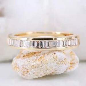 Baguette สีขาวแหวนหมั้นเพชรสำหรับงานแต่งงานนิรันดร์แหวนทองคำ14K แข็งของขวัญครบรอบ - Product Image 3