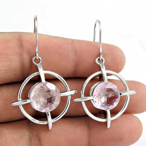 100% 925 argent Sterling haute qualité Rose Quartz pierres précieuses luxe crochet boucles d'oreilles pour les femmes destin bohème bijoux pour elle - Product Image 2