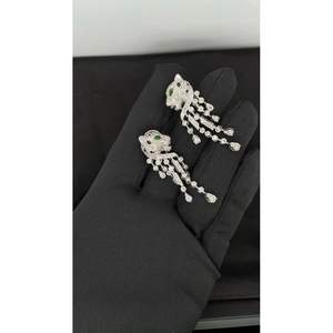 Boucles d'oreilles pendantes style panthère en or plaqué 14 carats avec diamants naturels véritables, bijoux certifiés pour occasions spéciales - Product Image 5