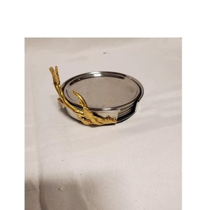 Ensemble de 4 sous-verres en acier inoxydable gravés argentés avec support Sous-verres en métal durable, etc. - Product Image 4