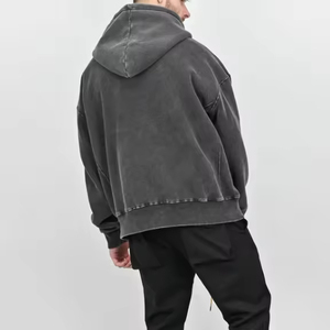 Pull à capuche en polaire française lourde pour homme, série High Street délavée à l'acide, pull vintage surdimensionné délavé à la pierre - Product Image 5