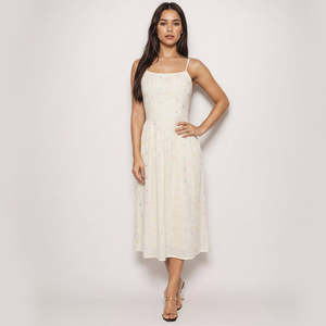 Pastel Print Dobby Cotton Midi Dress Women Sleeveless <b>Spaghetti</b> <b>Strap</b> Summer Elegant Party Eco-Friendly Fitted A-Line Office - Product Image 1