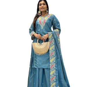 slim fit dress slacks Royal Blue Color Zari Weaving Work Kanjivaram South Indian D main image 1