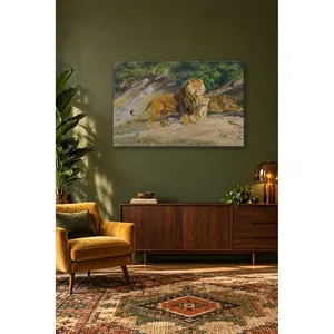 Impression sur toile Fida Rosa Bonheur : Famille de lions sur un versant de colline - Product Image 4