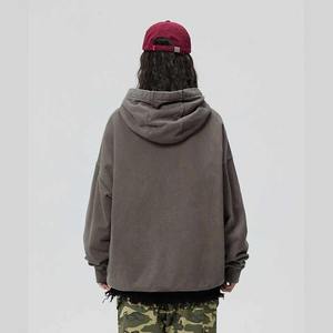 เสื้อมีฮู้ดผ้าฟลีซย้อมสีล้วนสำหรับผู้ชายเสื้อซักด้วยกรดผ้าฝ้าย100% ไซส์ใหญ่พิเศษปักแบรนด์สำหรับฤดูหนาวขายส่ง - Product Image 4