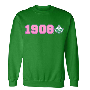   เสื้อสเวตเชิ้ตคอกลมไอวี่ 1908 สีเขียวน้ำเงิน ปักสีชมพู เสื้อพูลโอเวอร์แบบสั่งทำพิเศษสำหรับชมรมนักศึกษากรีก - Product Image 1